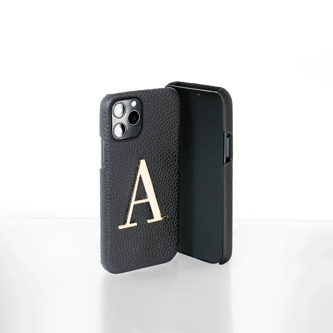 Black Pebble Leather Letter Phone Case My Personalized Item Black Pebble Leather Letter Phone Case My Personalized Item