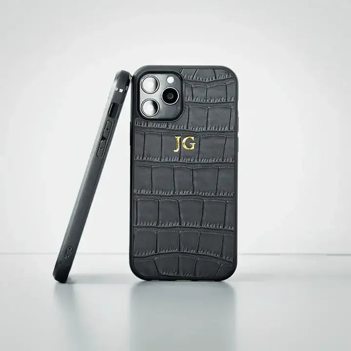 Black Croc Leather Phone Case