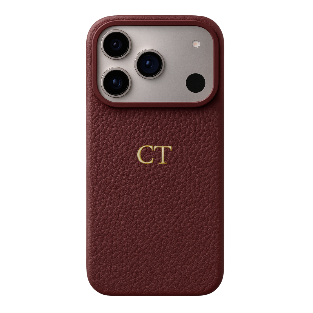 Burgundy Genuine Pebble Leather Phone Case