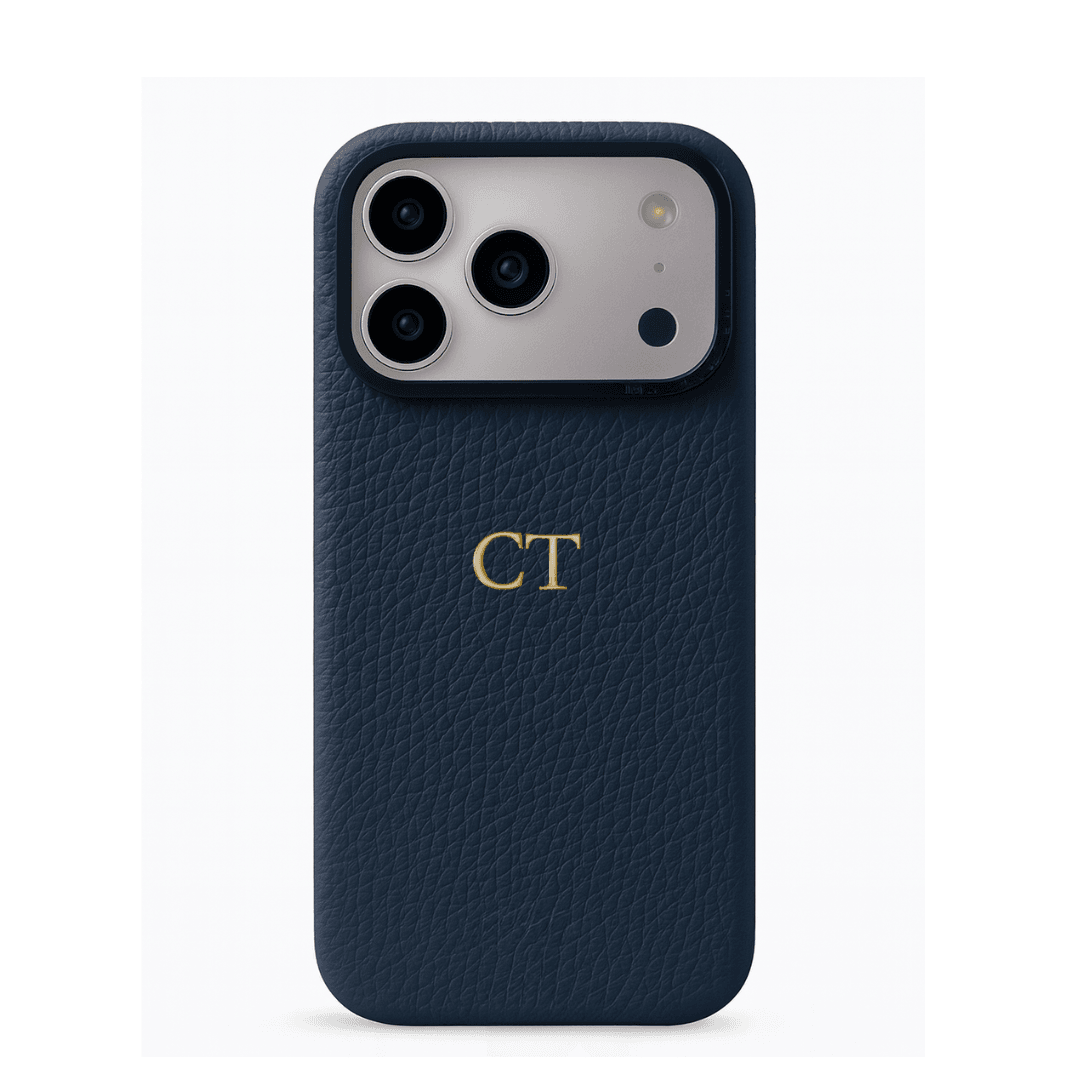 Navy Blue Genuine Leather Phone Case