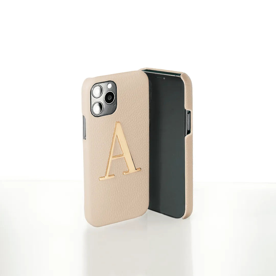 Best Beige Pebble Genuine Leather Letter Phone Case using High Quality Material