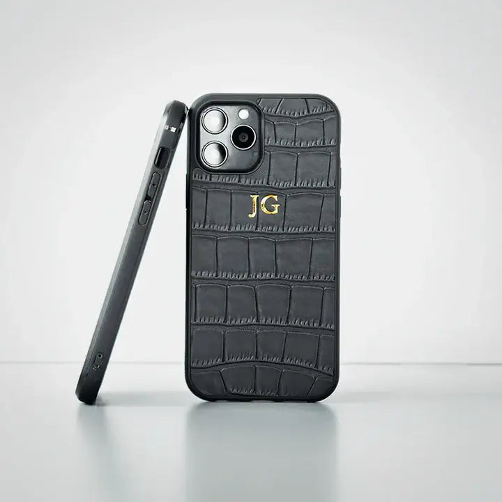 Black Croc Leather Phone Case