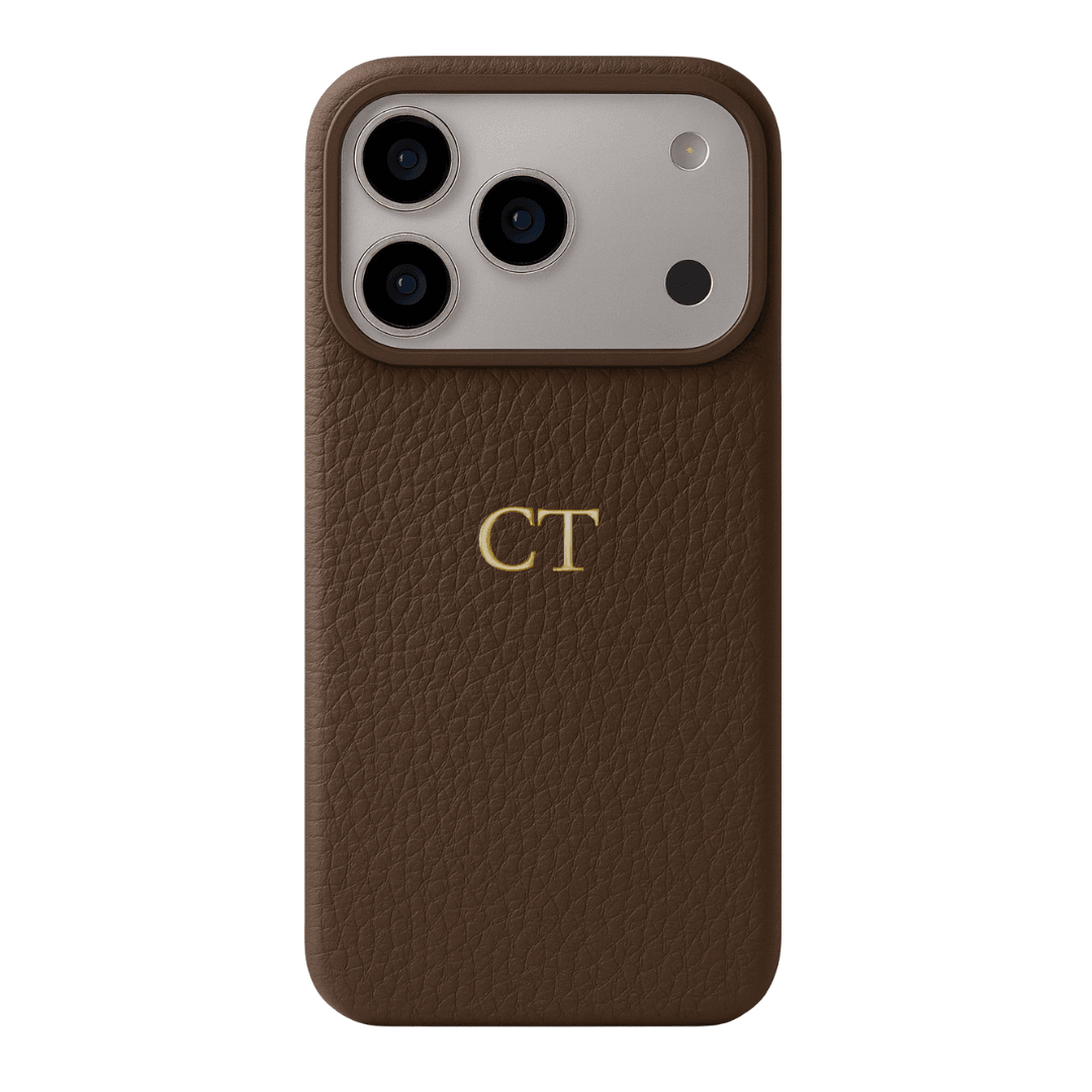 Brown Genuine Pebble Leather Phone Case