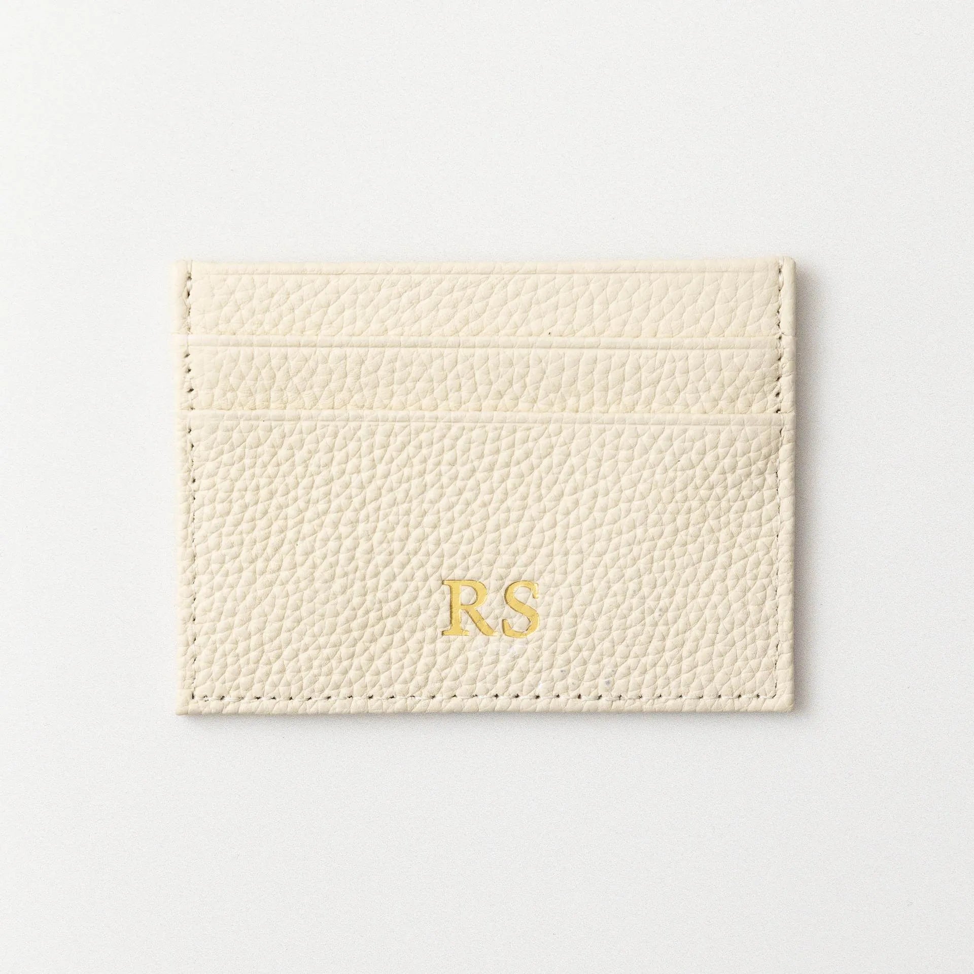 Cream genuine leather personalized card holder