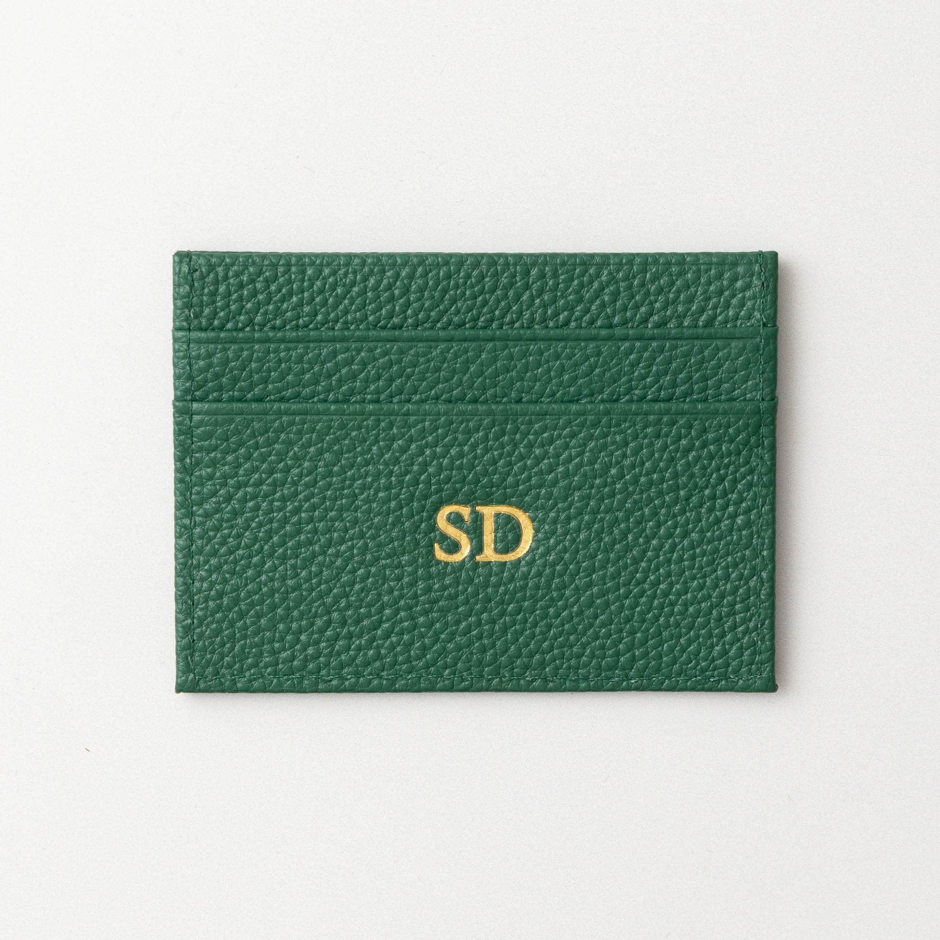 Green genuine leather personalized card holder