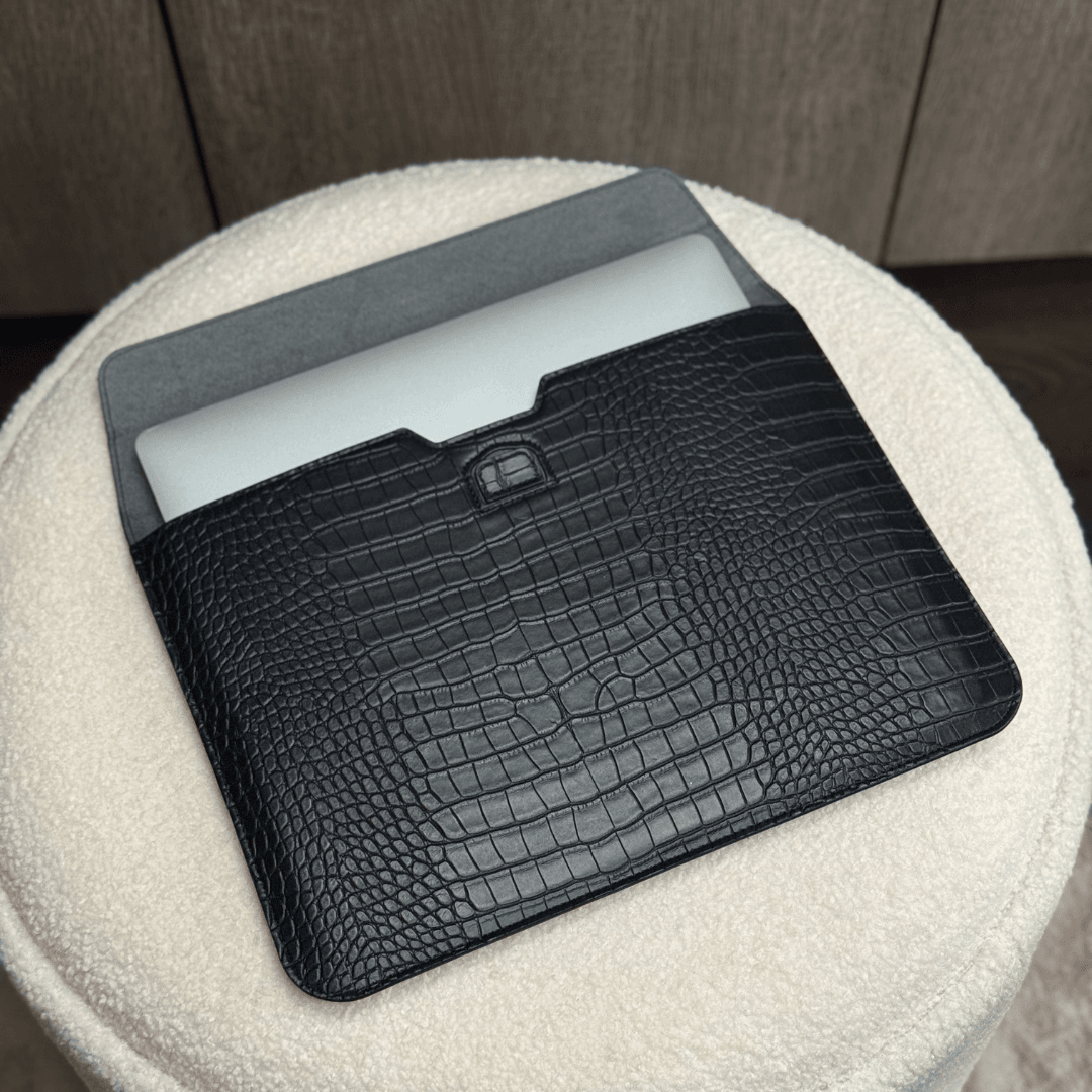 Personalised Leather Laptop Sleeve with Stand