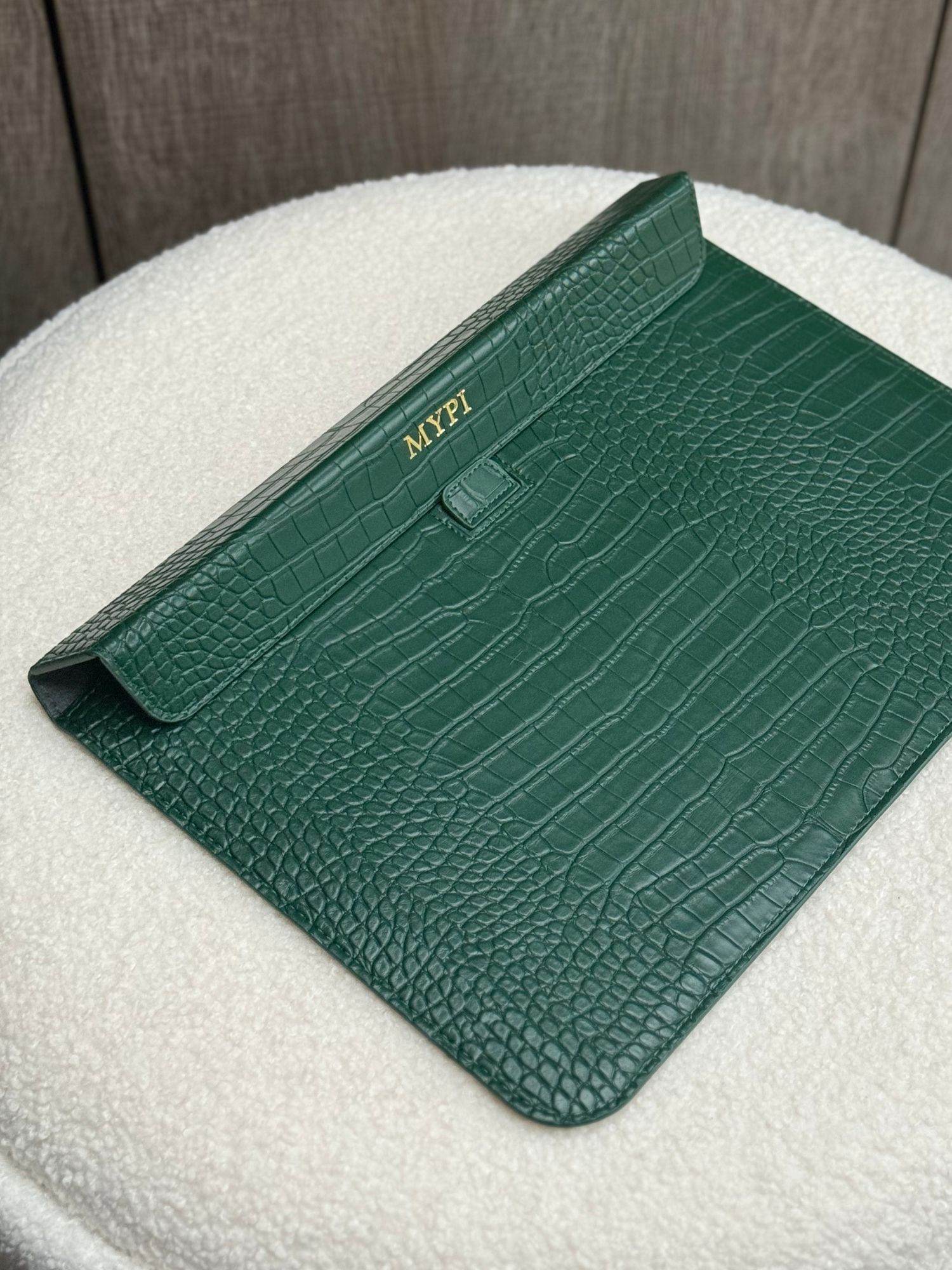 Green Leather Laptop Sleeve