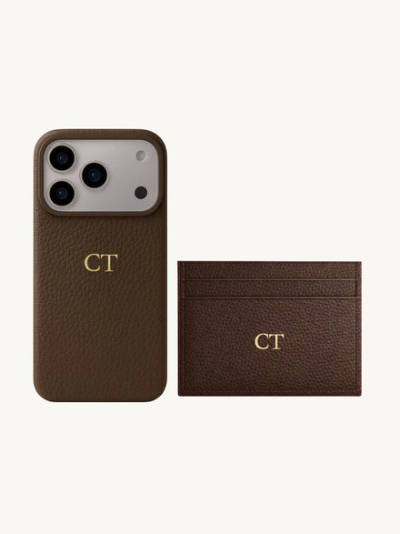 Genuine Pebble Leather Gift Set | Phone Case & Card Holder
