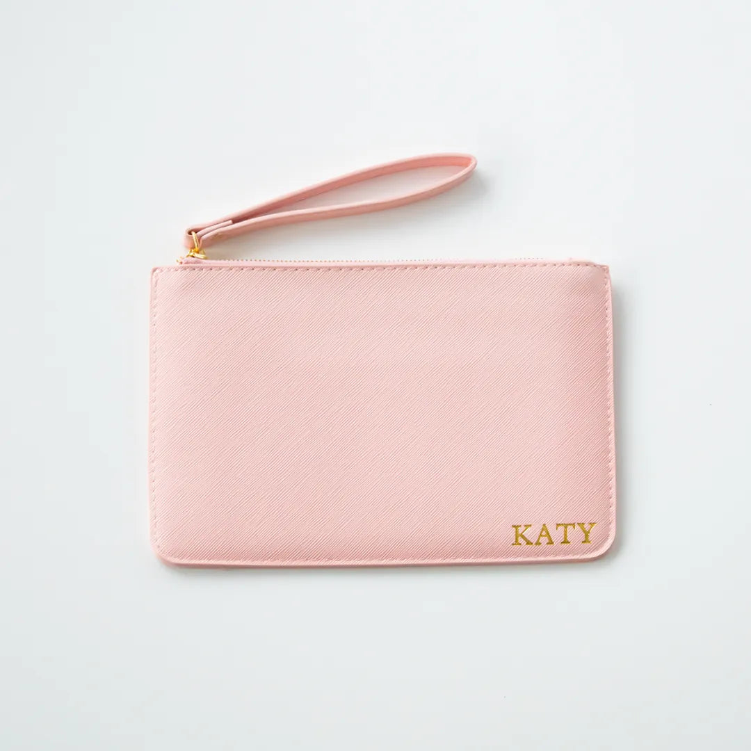 Personalised Leather Clutch Bag | Bridesmaid Wedding Gift | Pink, White, Grey & Black